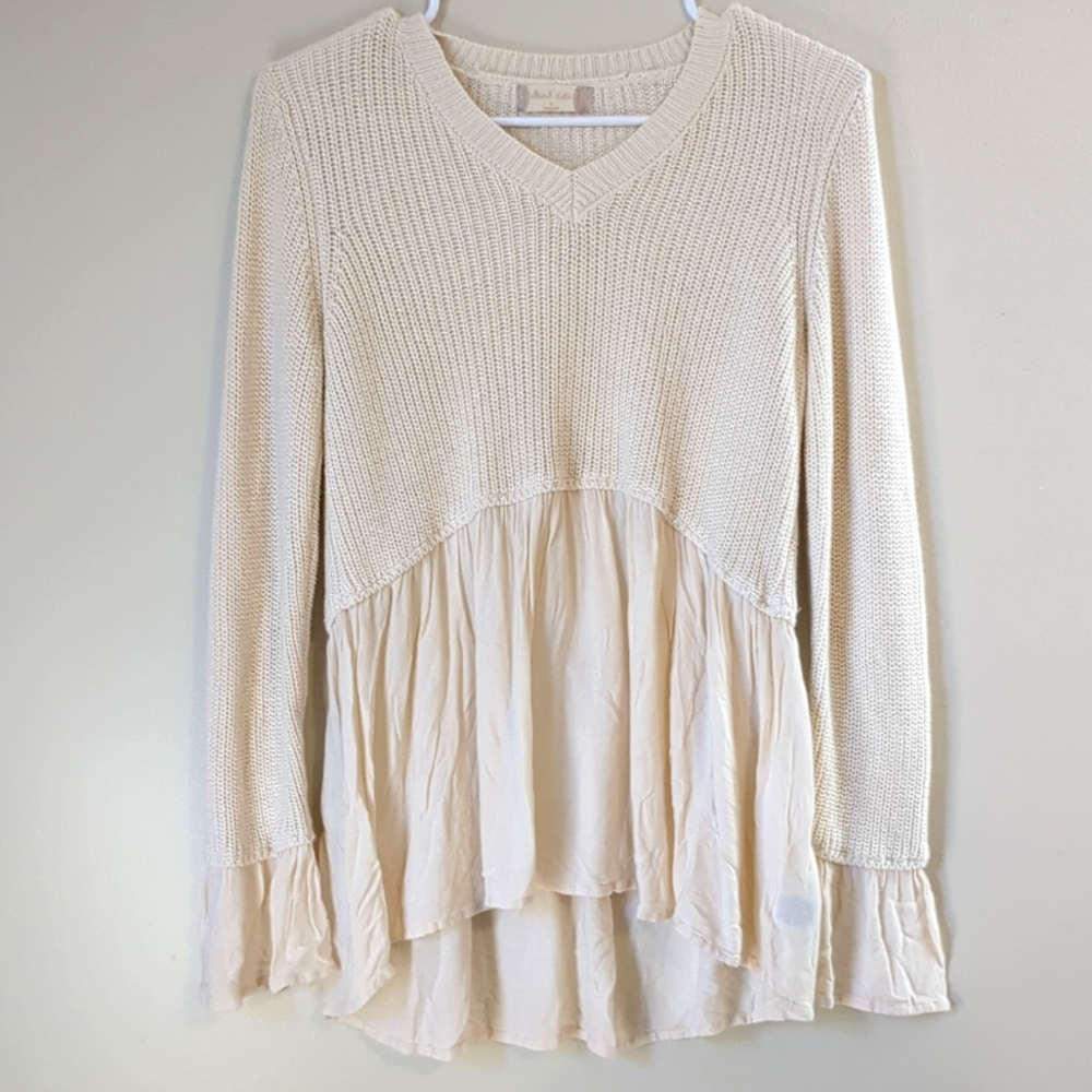 Altar'd State Flowy Ruffled Boho VNeck Sweater